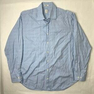 Peter‎ Millar Mens Size 16 Large Button Front Long Sleeve Shirt Blue Plaid